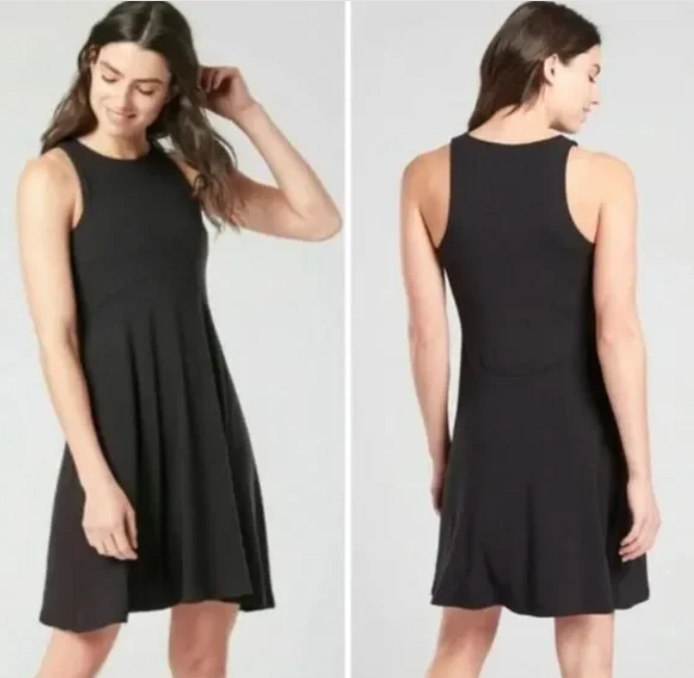 Athleta Santorini Thera Dress Black Athleisure Womens Large Stretch Casual